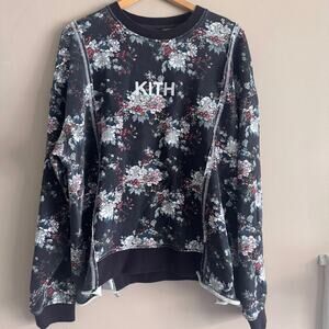 Kith Floral Panel Crewneck Sweatshirt Embroidered Logo Size XL